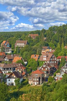 Quaint rural village in Hartz, Germany. Historical architecture and buildings in East Germany.