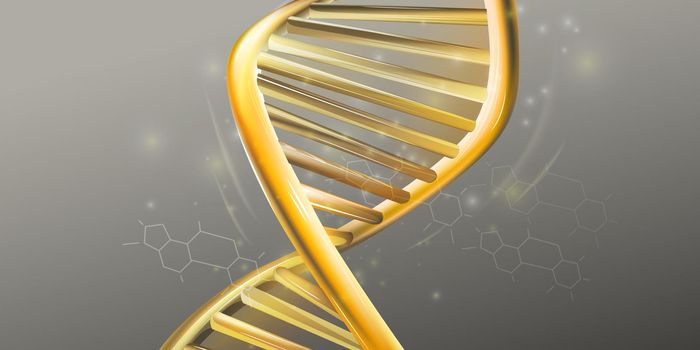 Close-up of golden double helix structure of DNA.