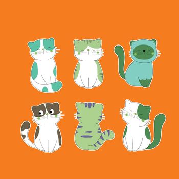 Set of Cute Cartoon Cat in Various Poses