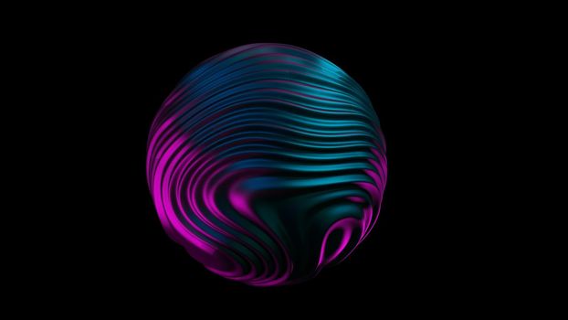 Liquid Sphere 3d blue purple light illustration. Abstract morphing sphere. Liquid holographic background.
