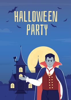 Halloween party in vampire castle flat vector banner template