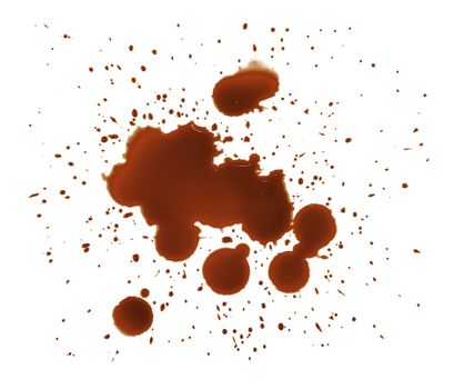 Wet brown coffee stains and drops on white