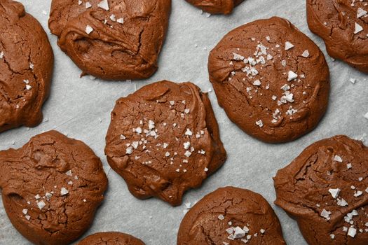 Brownie chocolate cookies on baking paper