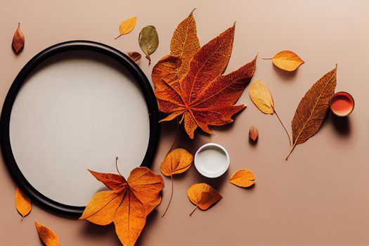 Flat lay composition with autumn leaf Autumn, fall concept
