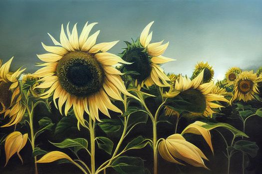 This painting depicts upward growth of sunflower.
