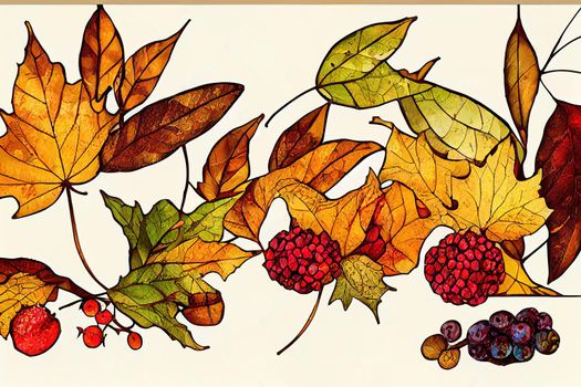 A set of stained glass-style illustration with autumn compositions,