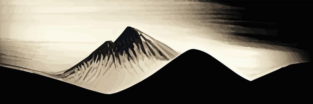 vintage monochrome mountain range banner illustration,