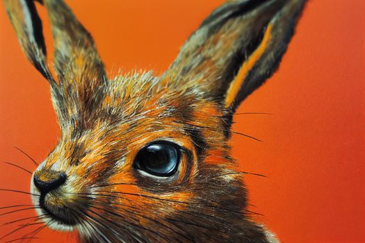 Close-up of a hare on an orange background