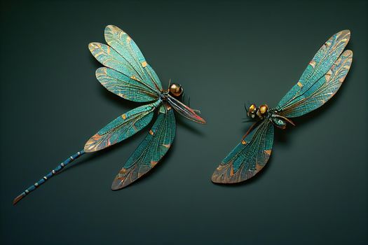 Two decorative dragonflies abstract style in beautiful background