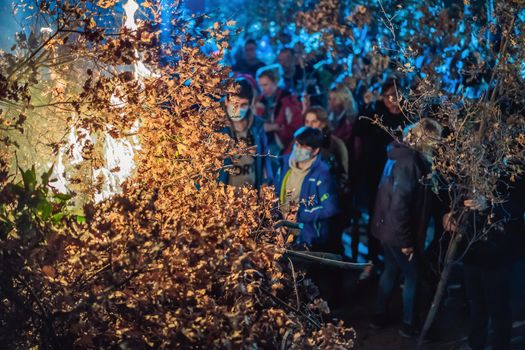 Montenegro, Budva 7.01. 2021: Christian Christmas in Montenegro, the feast of the oak branch. People burn an oak branch in honor of Christmas