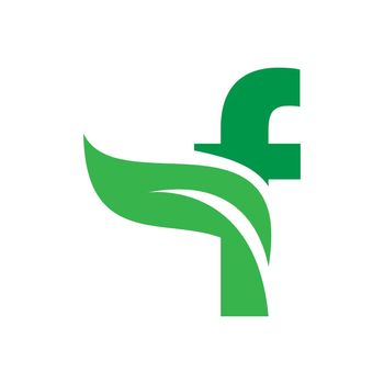 F Initial letter with green leaf logo