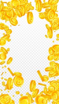 European Union Euro coins falling. Scattered gold
