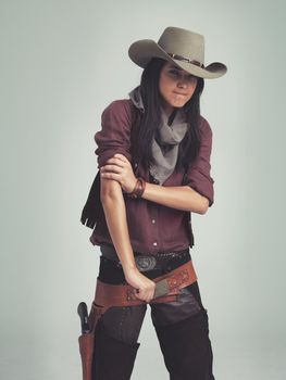 Respect my Authoritah (Cartoon Quote). an attractive young woman in cowboy attire.