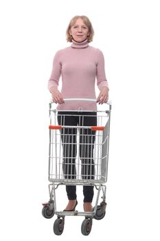 Attractive blonde woman with shopping cart