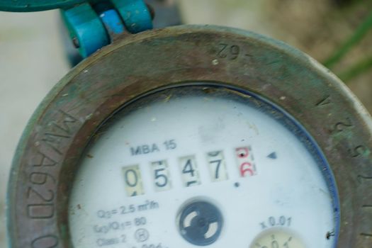 Water meter with pipe and brass valve sealed connection  install to count measuring for payment monthly bill at home.