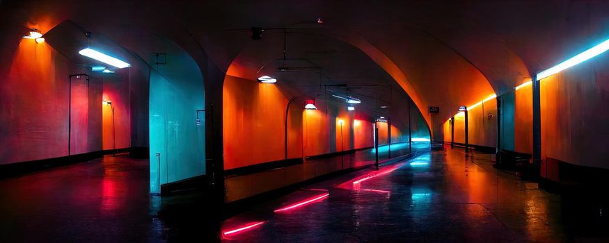 neon corridors with arches with black background