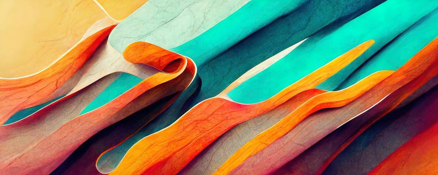 abstract pattern of colors in the form of waves of orange and turquoise tones