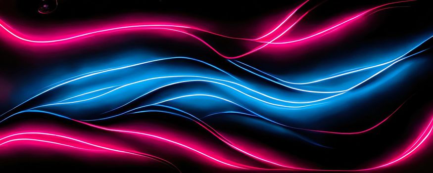 abstract neon waves on a black background in pink and blue