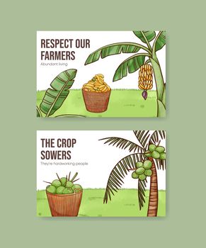 Facebook template with Asian farmer concept,watercolor style