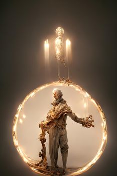 Abstract baroque sculpture of man of light,3d render