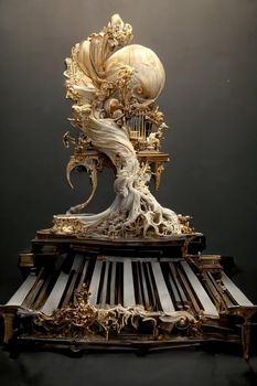 Sculpture of baroque piano, 3d render