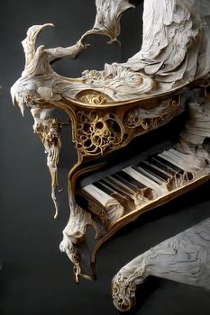 Sculpture of baroque piano, 3d render