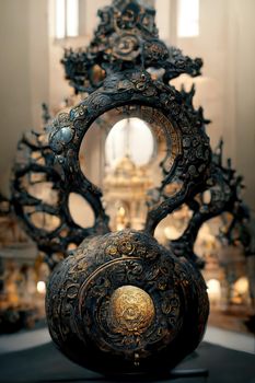 Baroque sculpture of gong, intricate details, 3d render