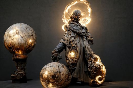 Abstract baroque sculpture of man of light,3d render
