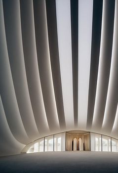 Interior shot of a modern contemporary futuristic chapel, 3d render