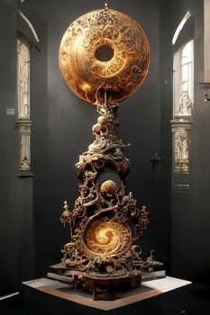Baroque sculpture of gong, intricate details, 3d render