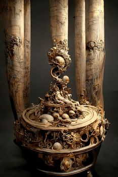 Baroque sculpture of drums, 3d render