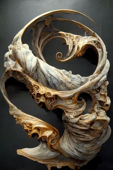 Twisted abstract baroque sculpture, 3d illustration