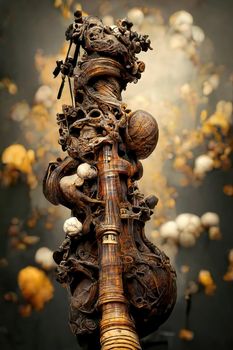Baroque sculpture of bagpipe, 3d render
