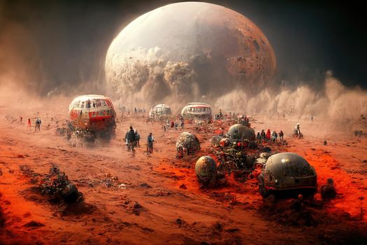 People arriving on Mars, 3d render