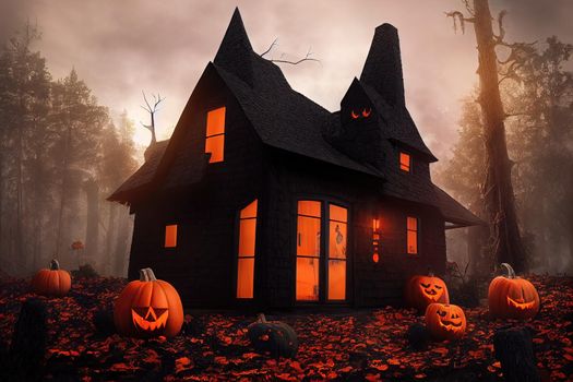 Black and orange house with Halloween theme, 3d render