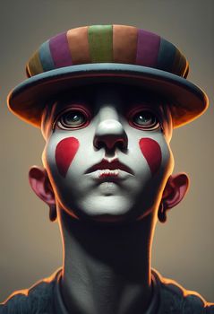 Portrait of a beautiful clown boy, 3d render