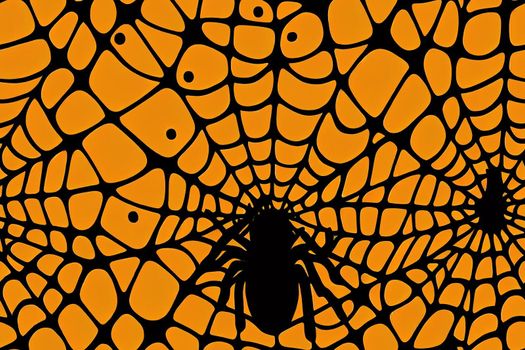 Halloween Raster background pattern. Black spider web and spider