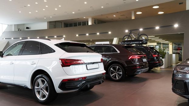 modern luxury SUVs in the showroom