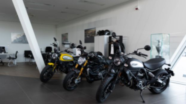 dealership of premium class motorcycles, photo with blur