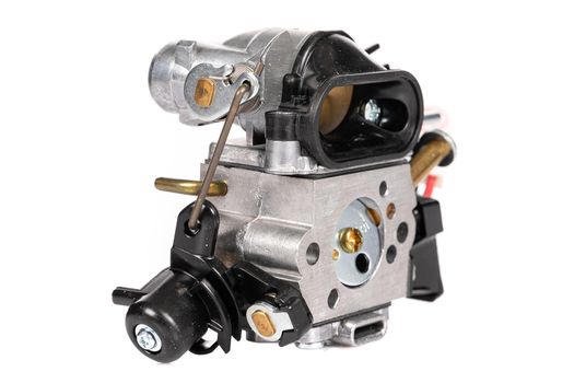 new carburetor for a lawn mower on a white isolated background