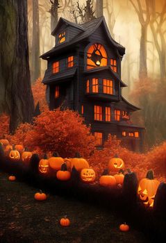 Black and orange house with Halloween theme, 3d render