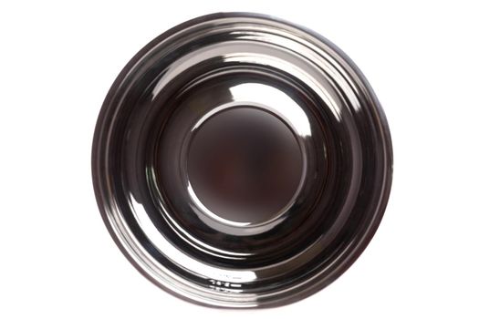 metal glossy bowl on white background, top view