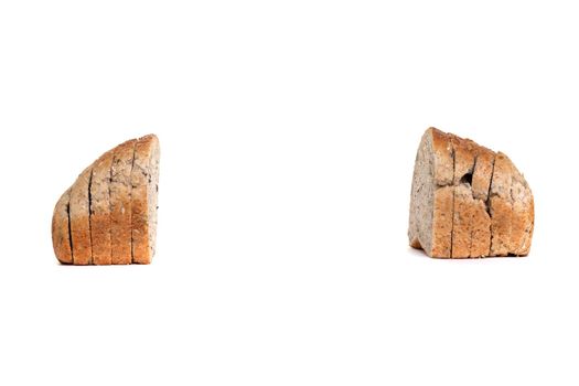 two halves of white toast bread on an isolated background with space for copy-space