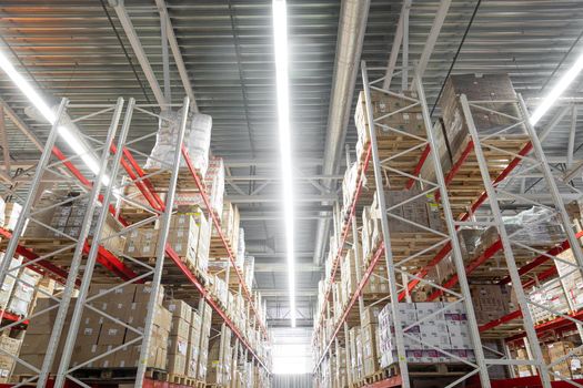 warehouse center with high racks for storing goods