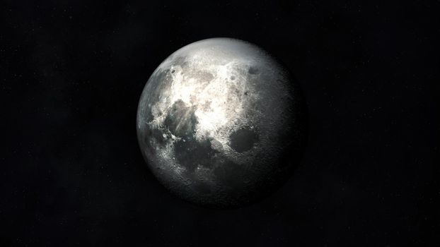 Realistic dark gray image of the moon in outer space.