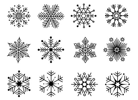 Snowflake icons set. Editable vector pictogram isolated on white background. Trendy contour symbols for mobile apps and website design. Premium icon pack in trendy line style.