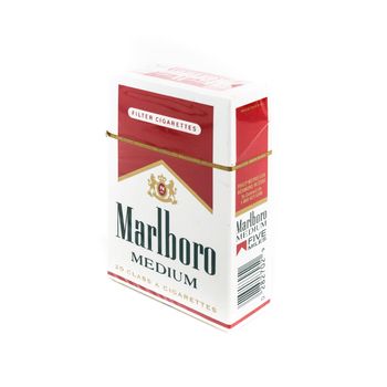 Pack of Marlboro Medium Cigarettes, made by Philip Morris. Marlboro is the largest selling brand of cigarettes in the world. Bergamo, ITALY - March 24, 2021