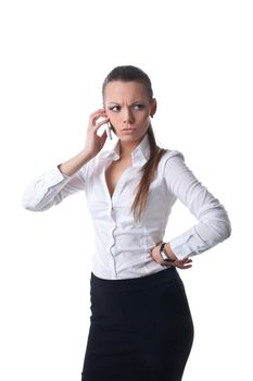 Sexy young serious business woman talk on phone