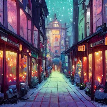 Colorful illustration of street in christmas