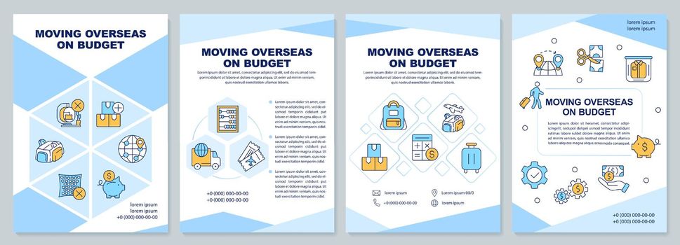 Moving overseas on budget blue brochure template